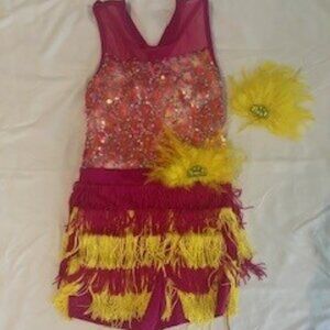 Weissman Pink & Yellow Sequin Fringe Jazz Dance Costume – Child Medium
